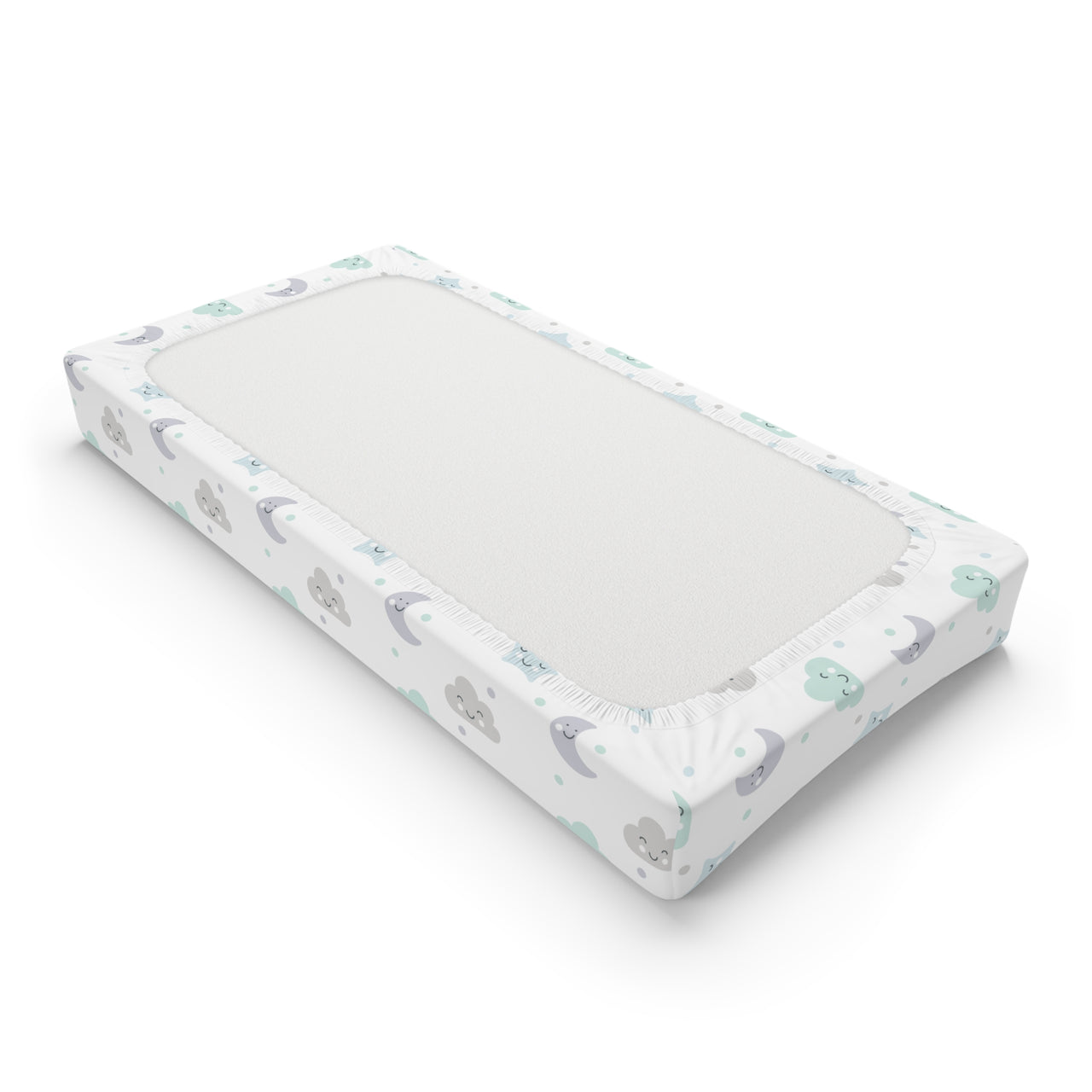 Baby Unisex White & Mint Moons & Stars Changing Pad Cover - CHILD DECOR LLC