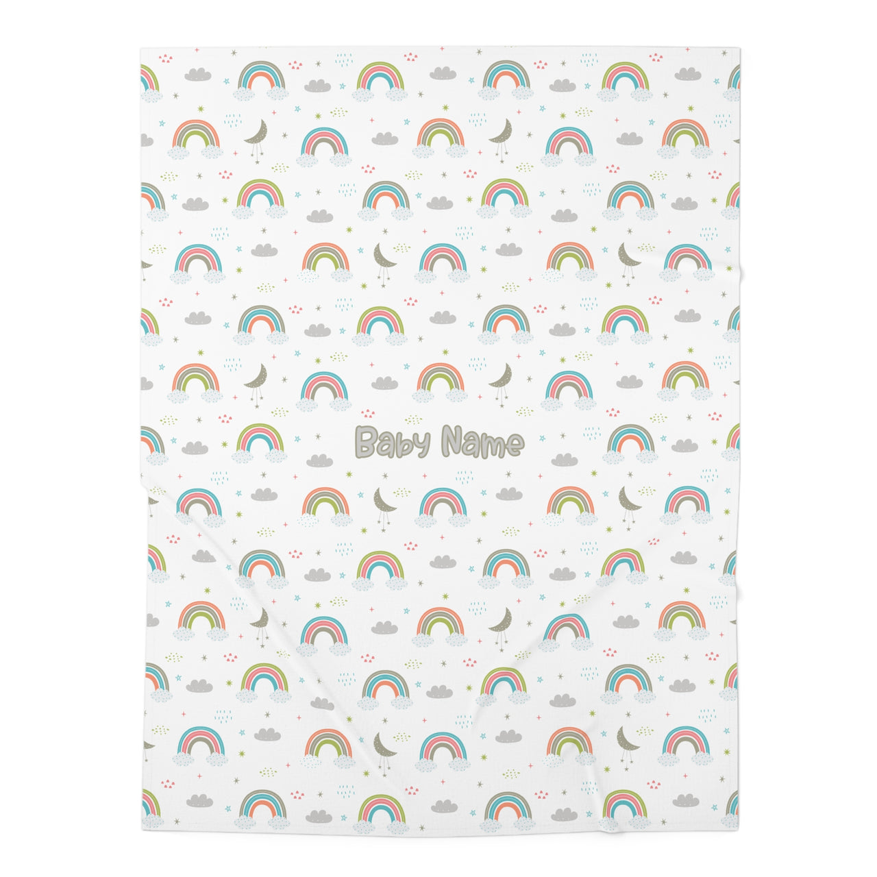 Personalized Cute Baby Unisex White & Mint Rainbows Swaddle Blanket - CHILD DECOR LLC