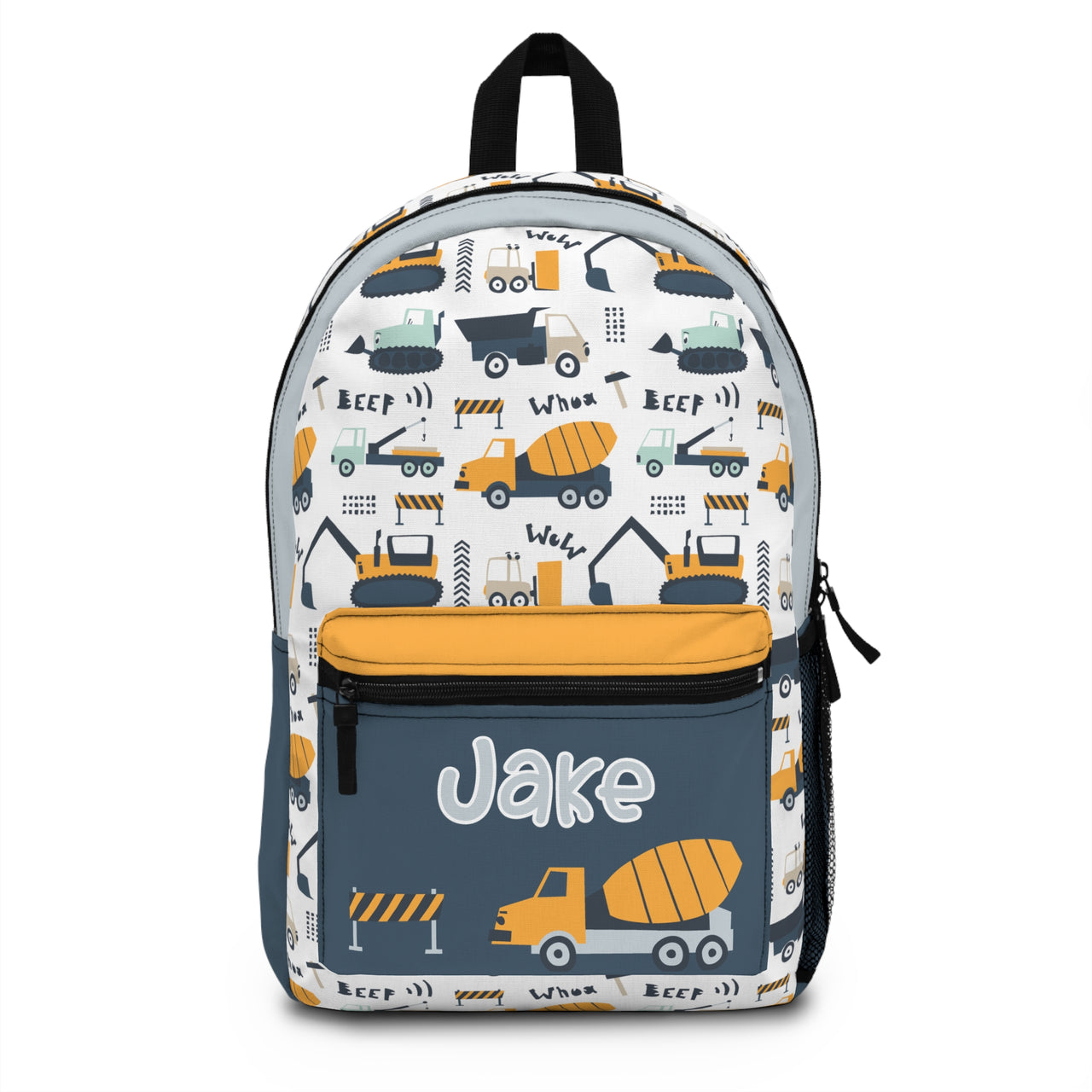Personalized Construction Vehicles Boys School Backpack - CHILD DECOR LLC