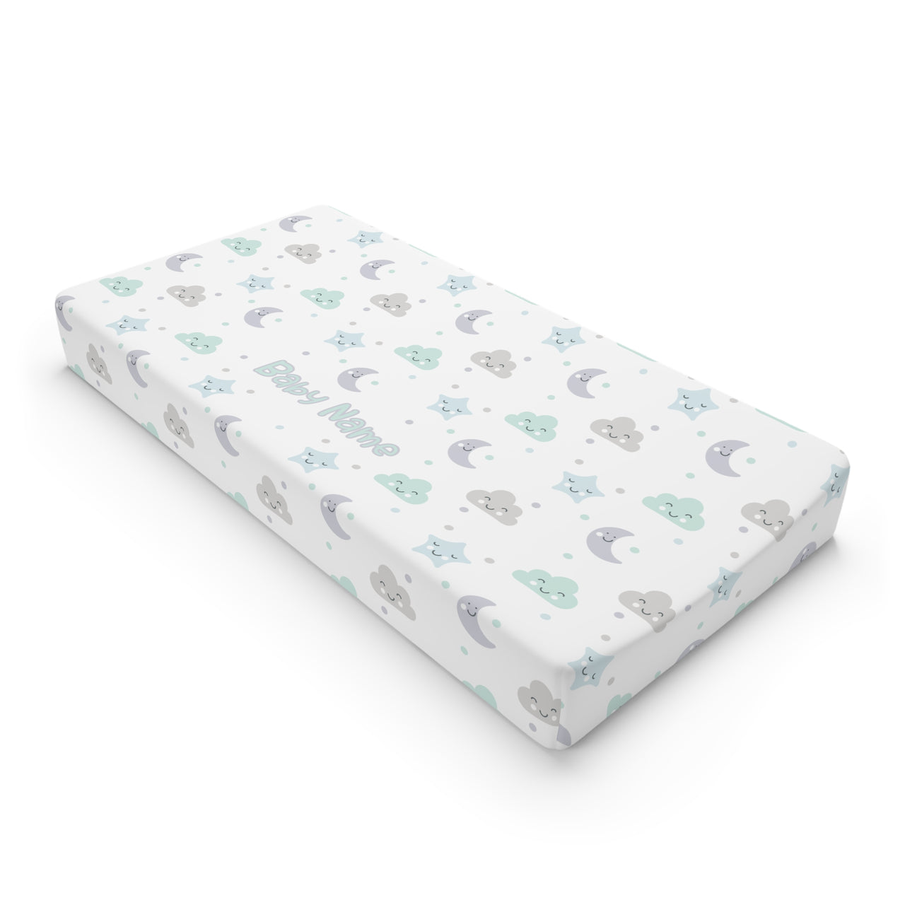 Baby Unisex White & Mint Moons & Stars Changing Pad Cover - CHILD DECOR LLC