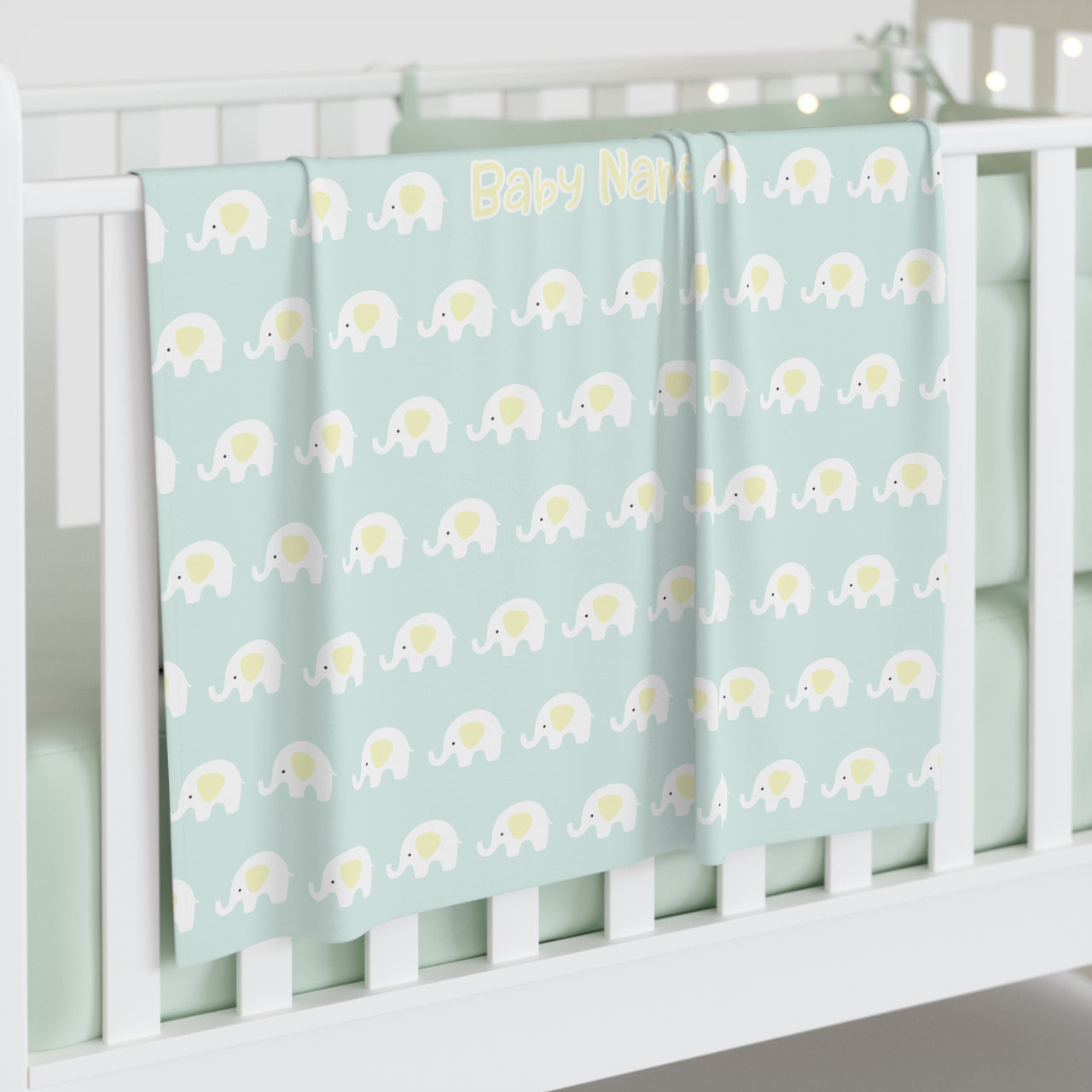 Personalized Cute Baby Unisex Mint Elephants Swaddle Blanket - CHILD DECOR LLC