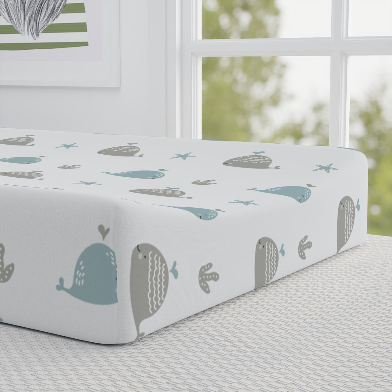 Baby Unisex Cute Green Whales Changing Pad Cover - CHILD DECOR LLC