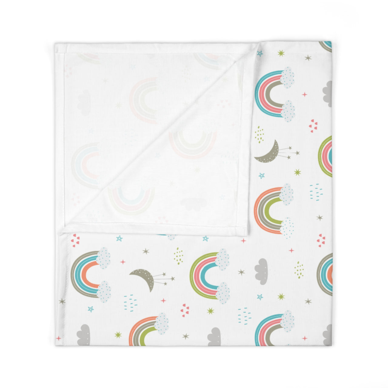 Personalized Cute Baby Unisex White & Mint Rainbows Swaddle Blanket - CHILD DECOR LLC