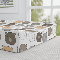 Thumbnail for Baby Unisex White & Brown Cute Bears Changing Pad Cover - CHILD DECOR LLC