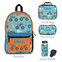 Thumbnail for Personalized 4pcs Kids Monster Trucks Back to School Boys Bundle: Back Pack + Lunch Box + Water Bottle + Pencil Case (Save Extra 15% in bundle) - CHILD DECOR LLC