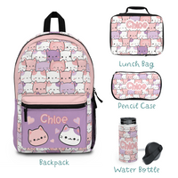 Thumbnail for Personalized 4pcs Kids Kitties Back to School Girls Bundle: Back Pack + Lunch Box + Water Bottle + Pencil Case (Save Extra 15% in bundle) - CHILD DECOR LLC