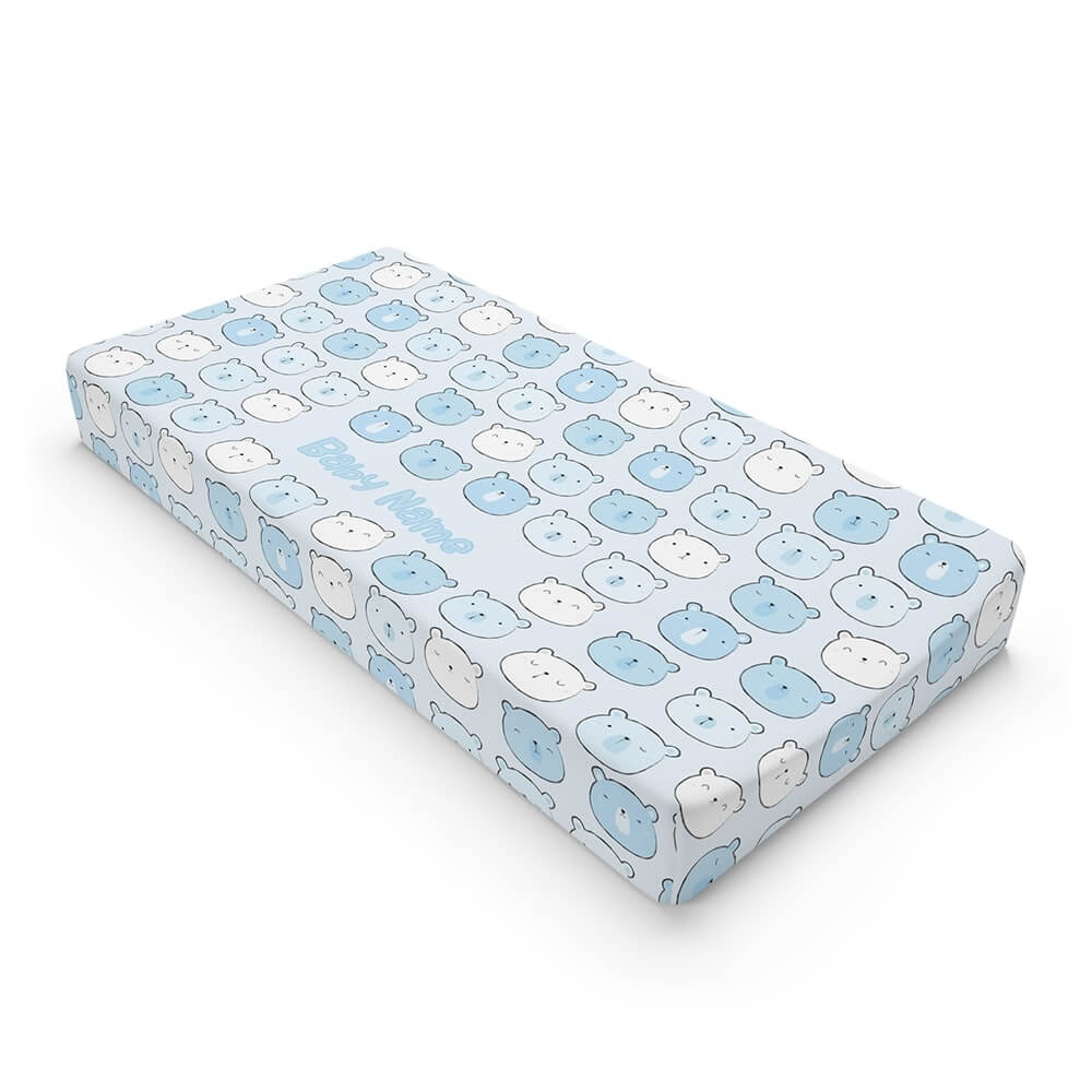 Personalized Cute Baby Boy Blue Bears Changing Pad Cover - CHILD DECOR LLC