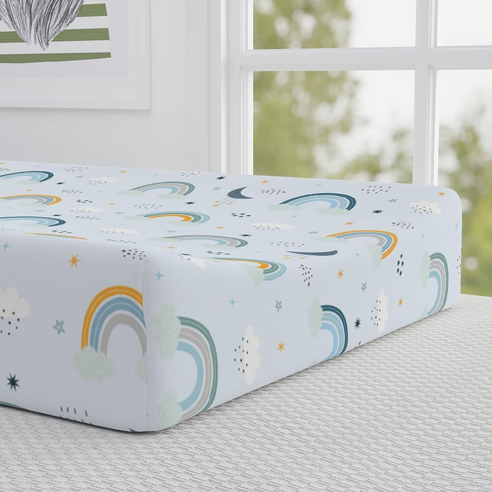 Personalized Cute Baby Boy Blue Rainbows Changing Pad Cover - CHILD DECOR LLC