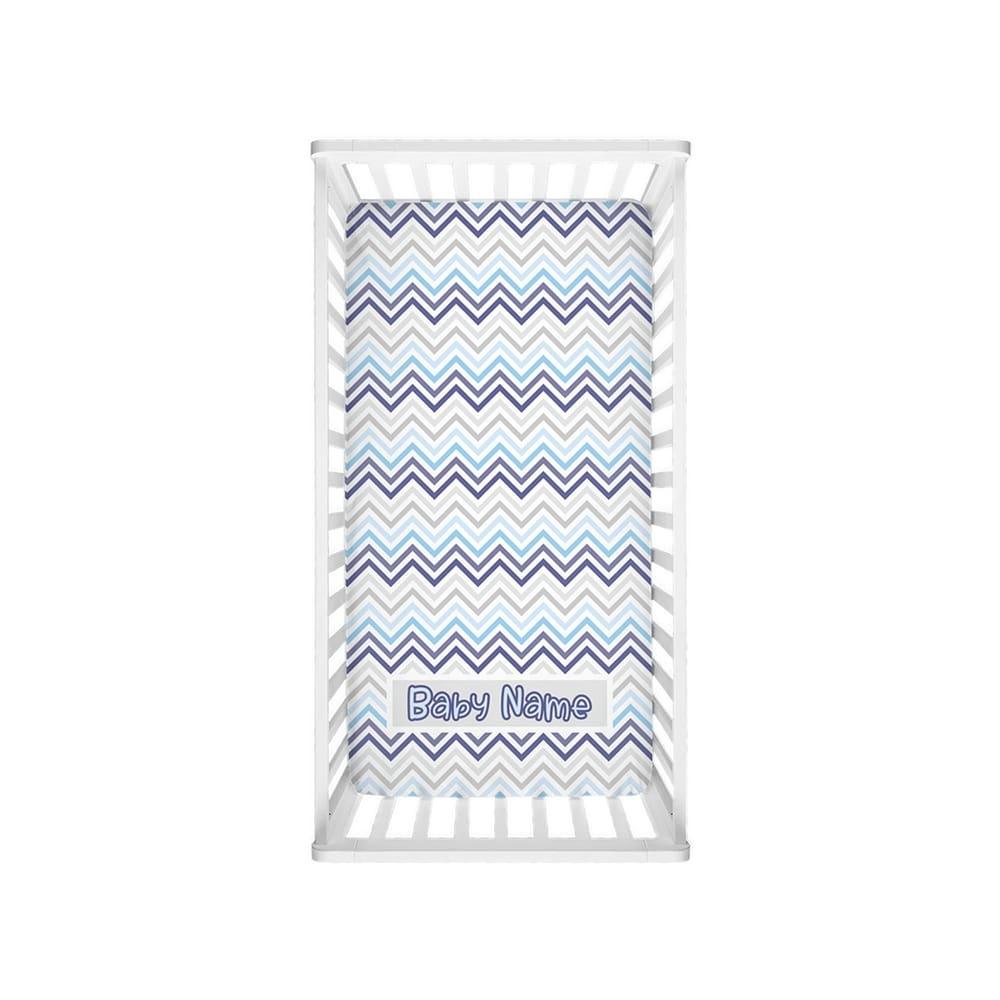 Personalized Cute Baby Boy Blue & Gray Chevron Fitted Crib Sheet - CHILD DECOR LLC