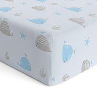 Thumbnail for Personalized Cute Baby Boy Blue & Grey Whales Fitted Crib Sheet - CHILD DECOR LLC