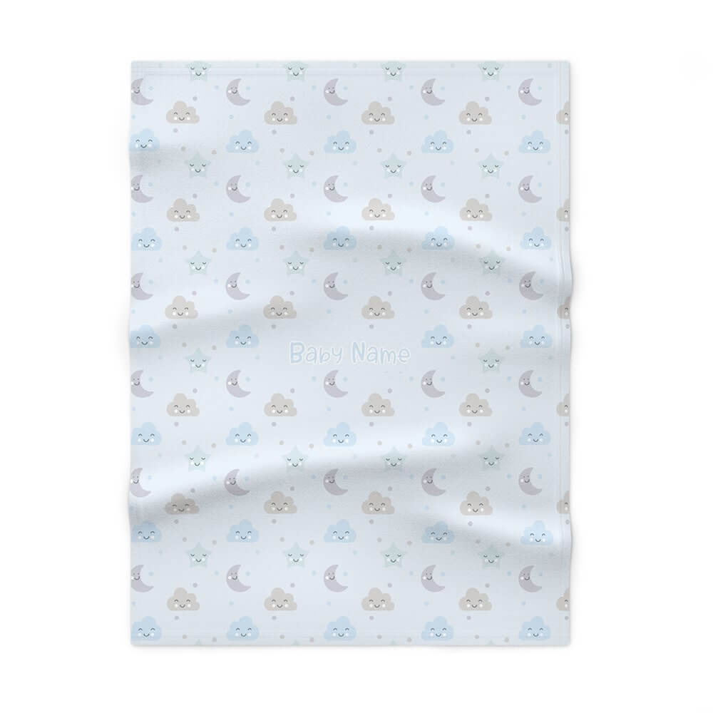 Personalized Cute Baby Boy Blue Moons & Stars Soft Fleece Blanket 