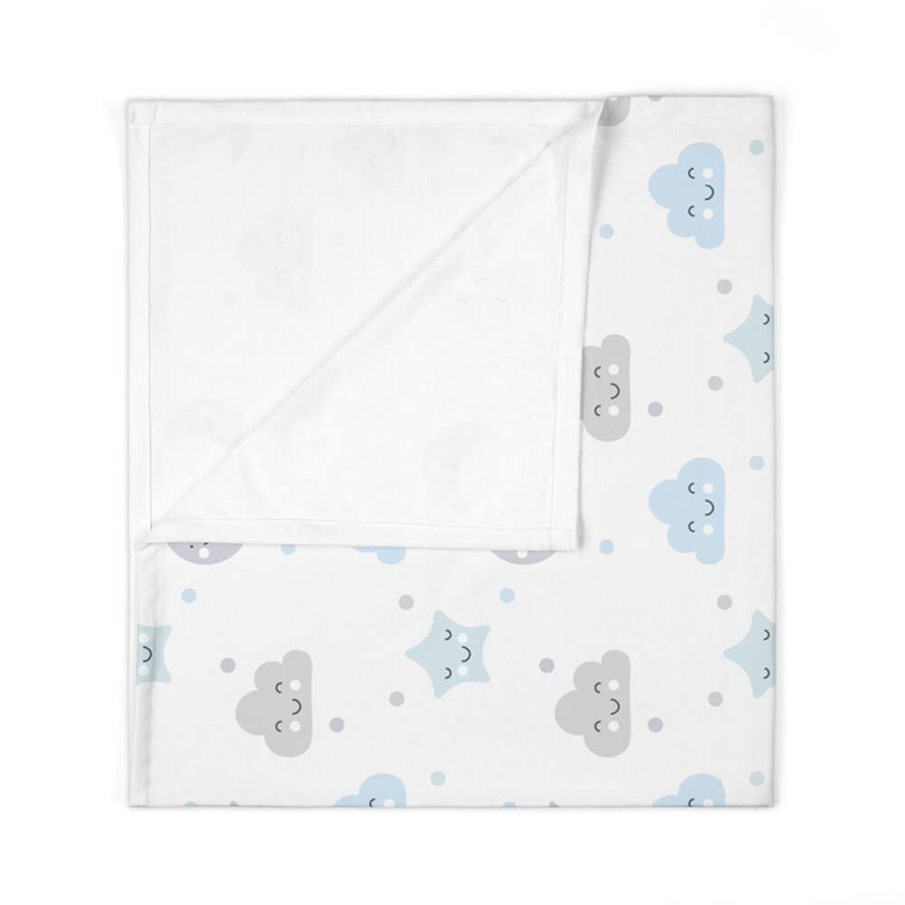 Personalized Cute Baby Boy White & Blue Moons & Stars Swaddle Blanket - CHILD DECOR LLC