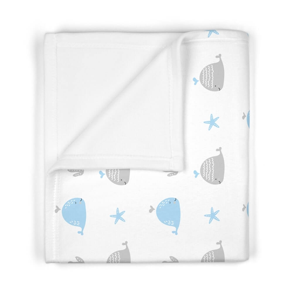 Personalized Cute Baby Boy White & Blue Whales Soft Fleece Blanket - CHILD DECOR LLC