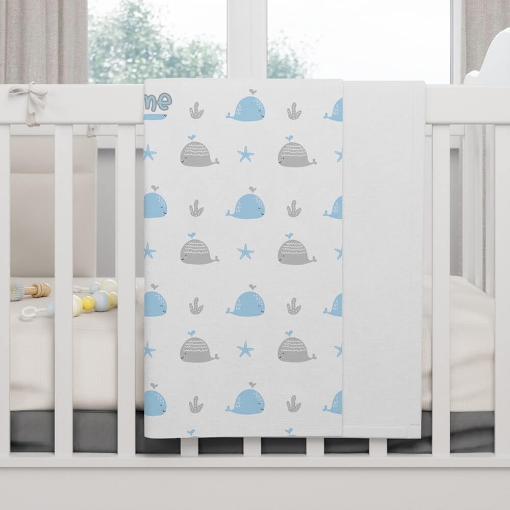 Personalized Cute Baby Boy White & Blue Whales Soft Fleece Blanket - CHILD DECOR LLC