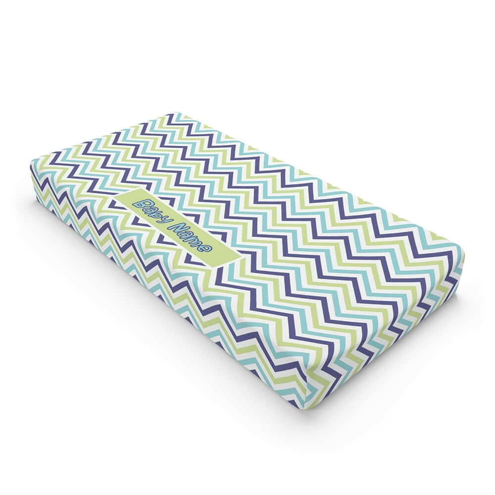 Personalized Cute Baby Boy Blue & Green Chevron Changing Pad Cover - CHILD DECOR LLC