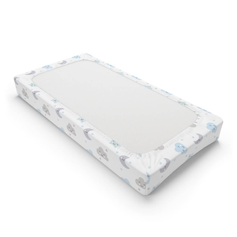 Personalized Cute Baby Boy White & Blue Moons & Stars Changing Pad Cover - CHILD DECOR LLC