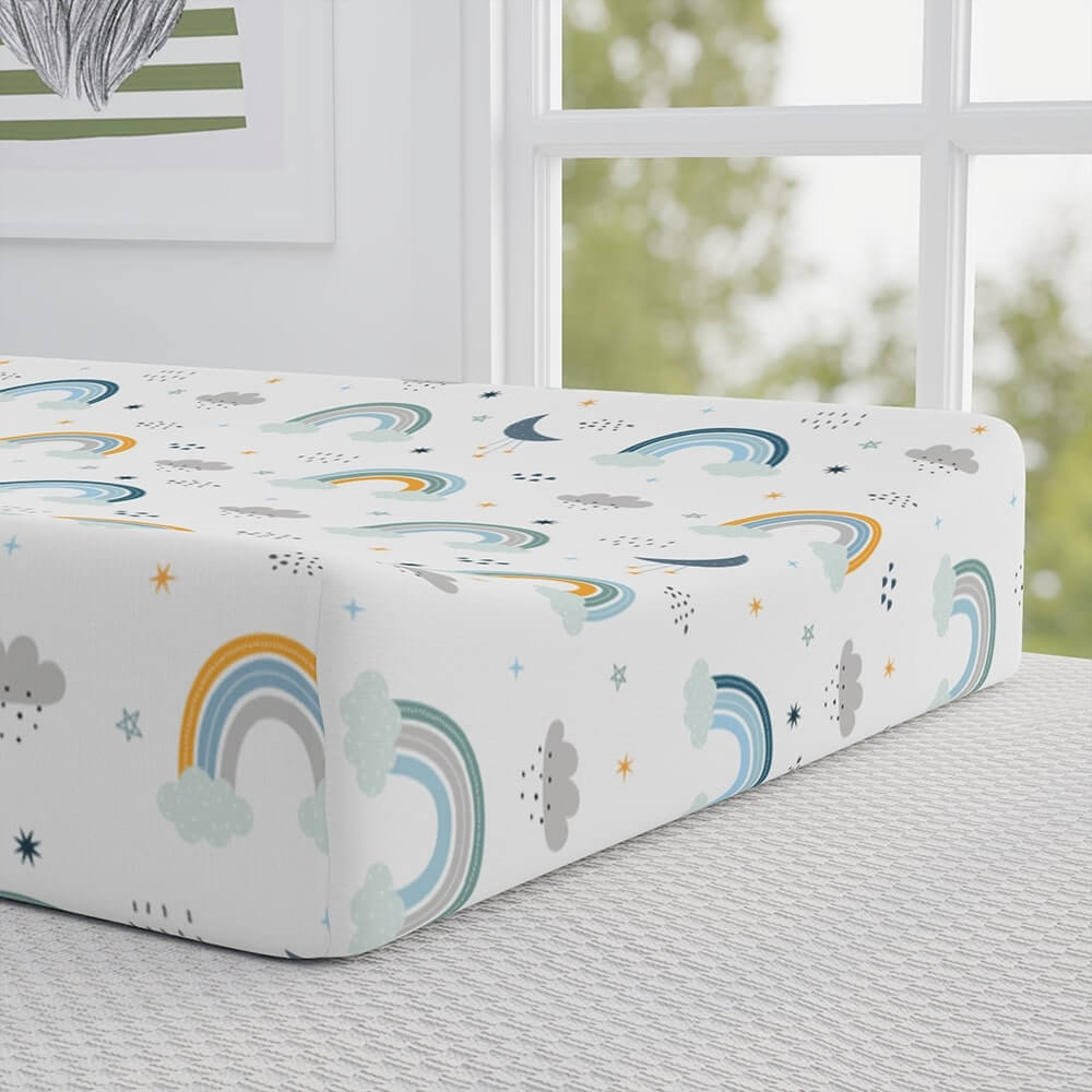 Personalized Cute Baby Boy White Rainbows Changing Pad Cover - CHILD DECOR LLC