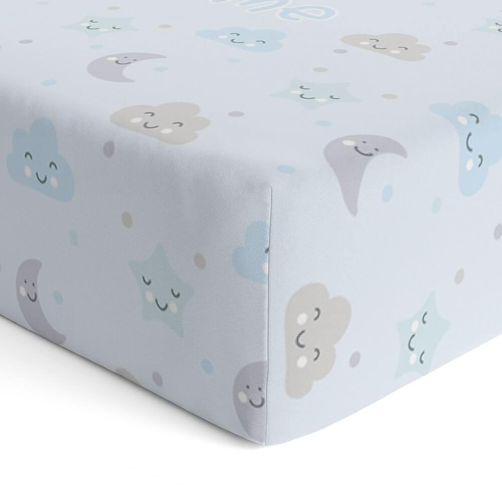 Personalized Cute Baby Boy Blue Moons & Stars Fitted Crib Sheet - CHILD DECOR LLC