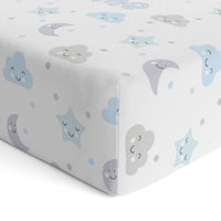 Thumbnail for Personalized Cute Baby Boy White & Blue Moons & Stars Fitted Crib Sheet - CHILD DECOR LLC