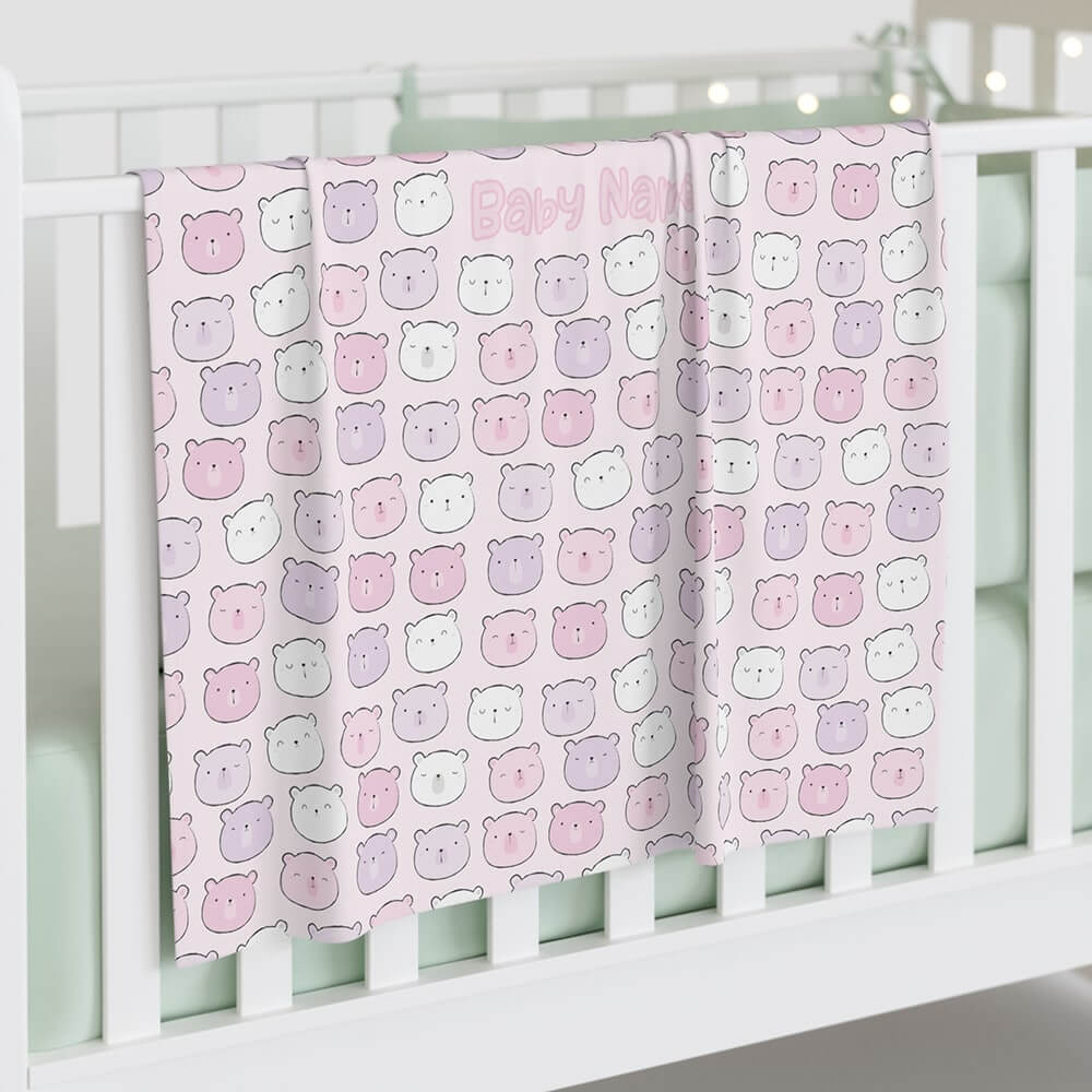 Personalized Cute Baby Girl Pink Bears Swaddle Blanket - CHILD DECOR LLC