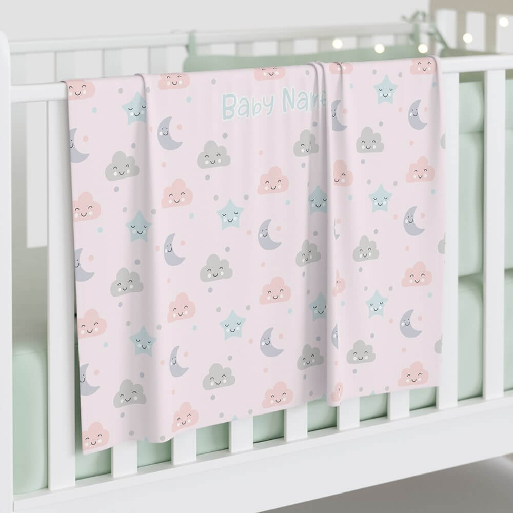 Personalized Cute Baby Girl Pink Moons & Stars Swaddle Blanket - CHILD DECOR LLC