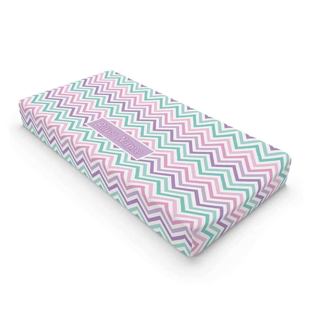 Personalized Cute Baby Girl Pink Purple Mint Chevron Changing Pad Cover - CHILD DECOR LLC