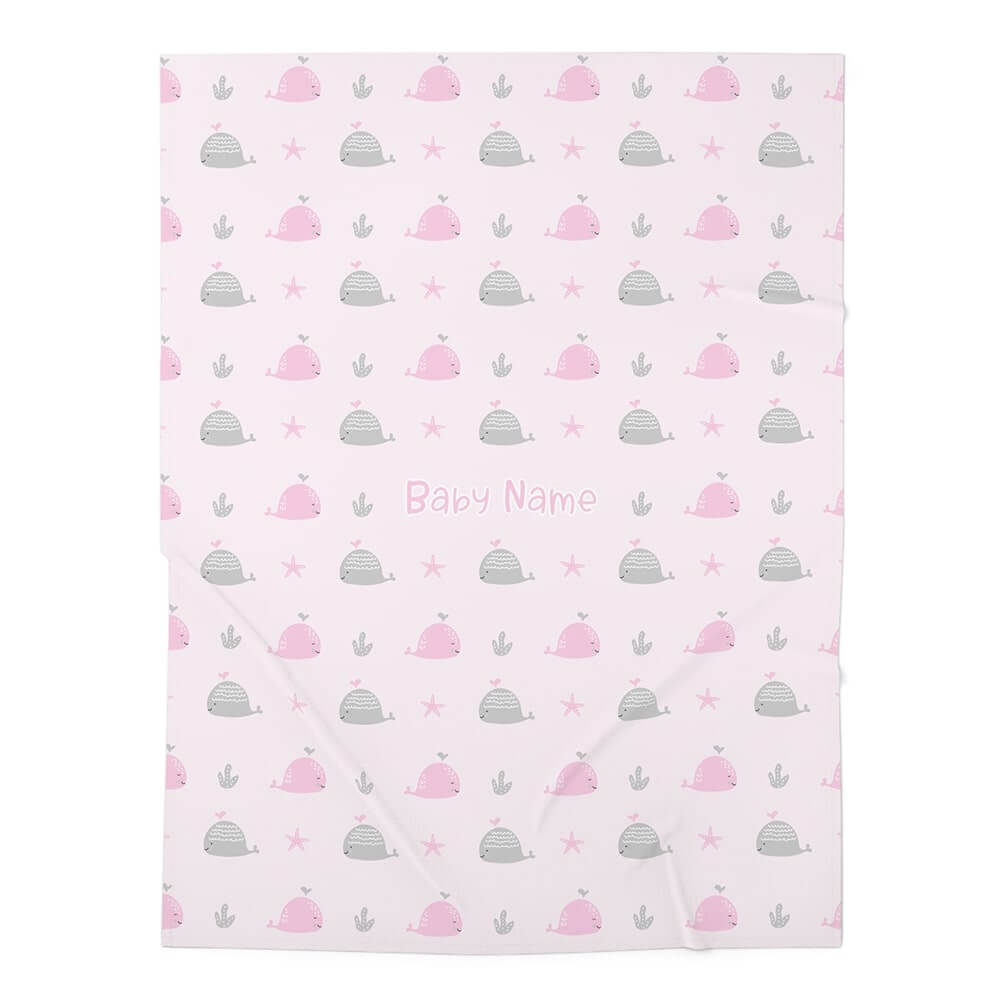 Personalized Cute Baby Girl Pink Whales Swaddle Blanket - CHILD DECOR LLC