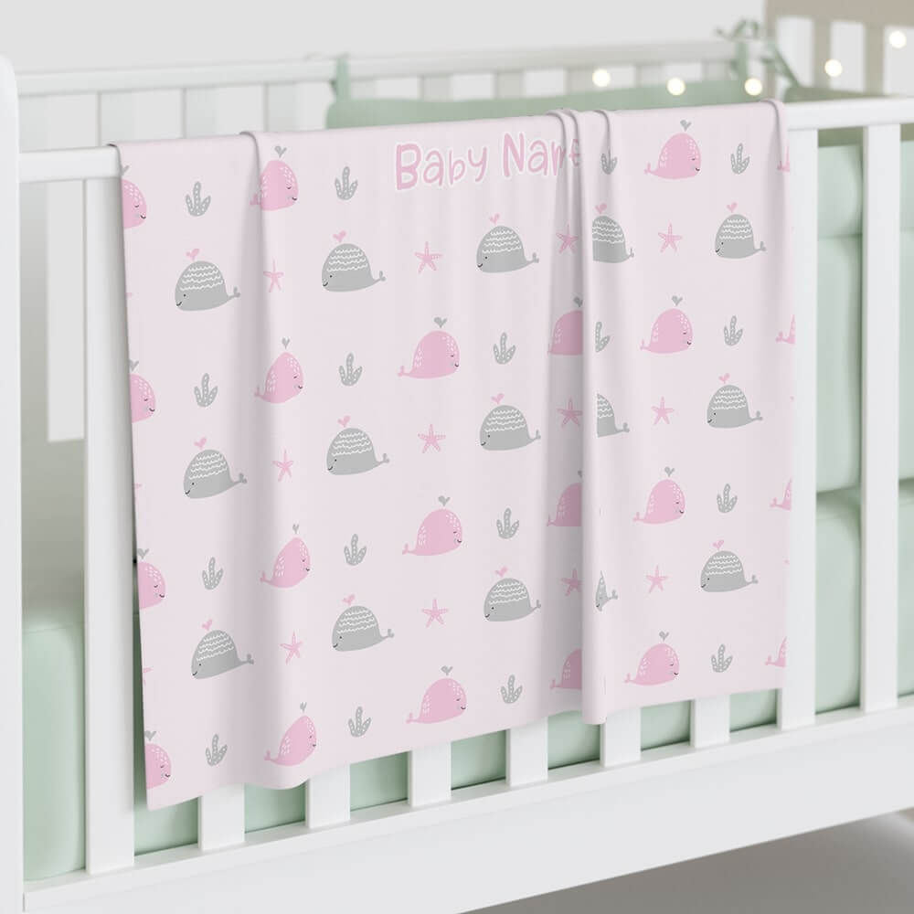 Personalized Cute Baby Girl Pink Whales Swaddle Blanket - CHILD DECOR LLC