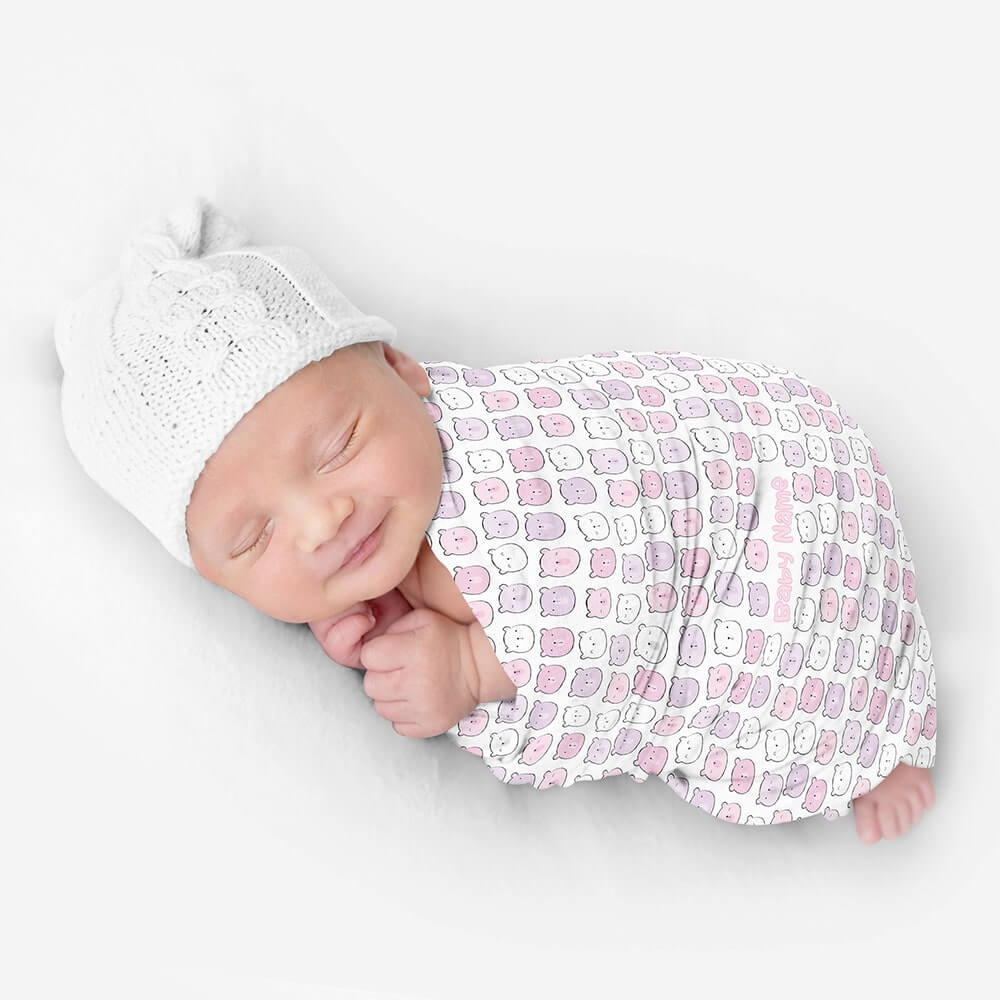 Personalized Cute Baby Girl White & Pink Bears Swaddle Blanket - CHILD DECOR LLC