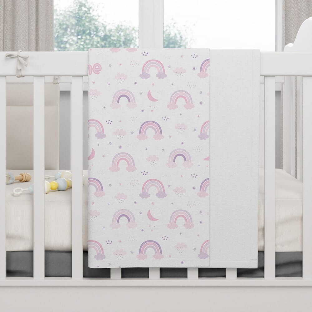 Personalized Cute Baby Girl White & Pink Rainbows Soft Fleece Blanket - CHILD DECOR LLC