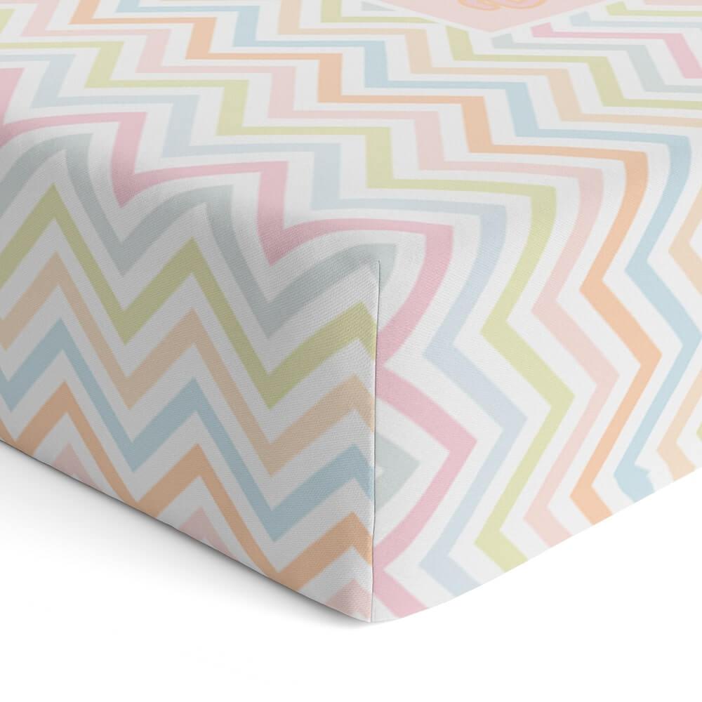 Personalized Cute Baby Girl Pale Pink Blue Green Chevron Fitted Crib Sheet - CHILD DECOR LLC