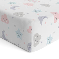 Thumbnail for Personalized Cute Baby Girl White & Pink Moons & Stars Fitted Crib Sheet - CHILD DECOR LLC