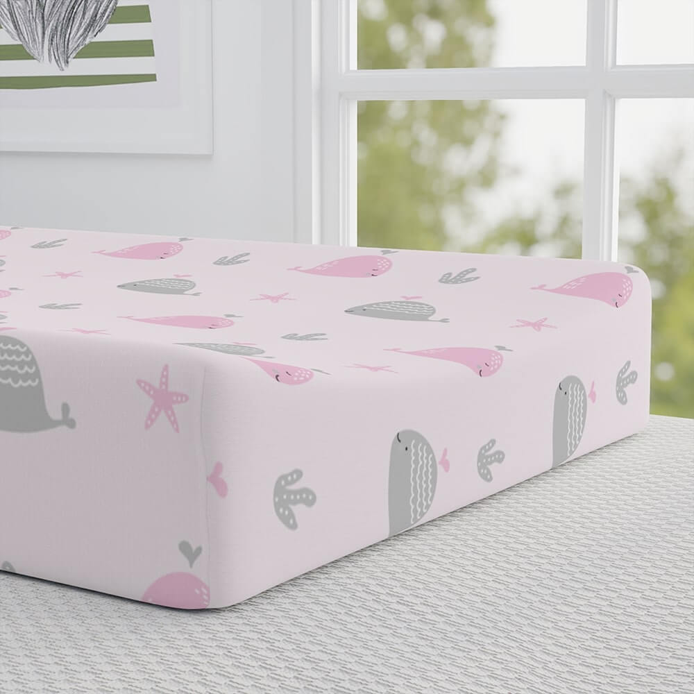Personalized Cute Baby Girl Pink Whales Changing Pad Cover - CHILD DECOR LLC