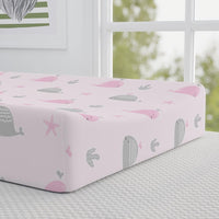 Thumbnail for Personalized Cute Baby Girl Pink Whales Changing Pad Cover - CHILD DECOR LLC