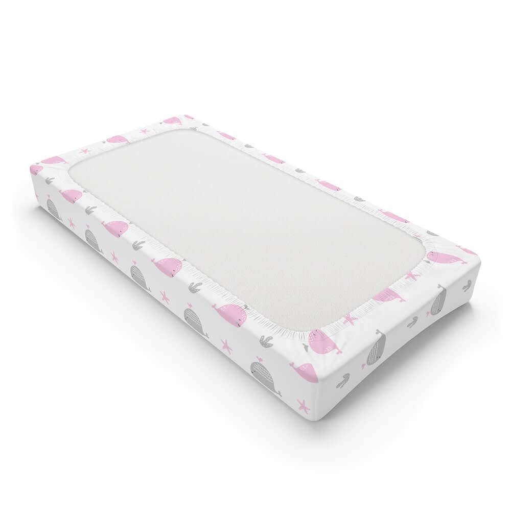 Personalized Cute Baby Girl White & Pink Whales Changing Pad Cover - CHILD DECOR LLC