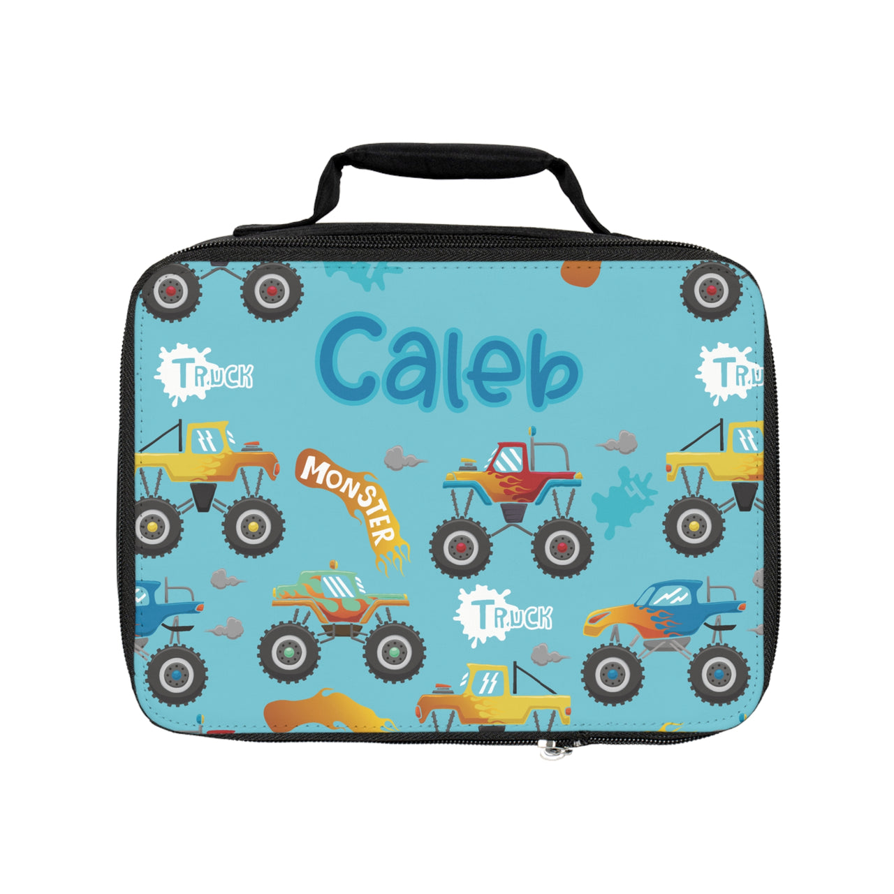 Personalized 4pcs Kids Monster Trucks Back to School Boys Bundle: Back Pack + Lunch Box + Water Bottle + Pencil Case (Save Extra 15% in bundle) - CHILD DECOR LLC