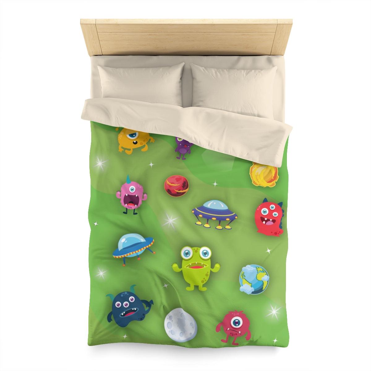 Ufo / Aliens Green Duvet Cover - CHILD DECOR LLC