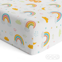 Thumbnail for Baby Unisex White Rainbows Fitted Crib Sheet - CHILD DECOR LLC