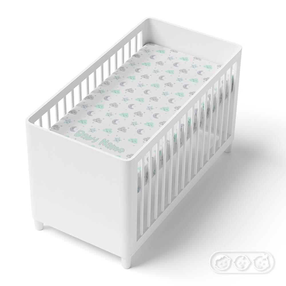 Baby Unisex White & Mint Moons & Stars Fitted Crib Sheet - CHILD DECOR LLC