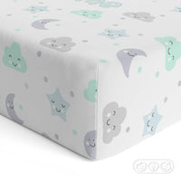 Thumbnail for Baby Unisex White & Mint Moons & Stars Fitted Crib Sheet - CHILD DECOR LLC