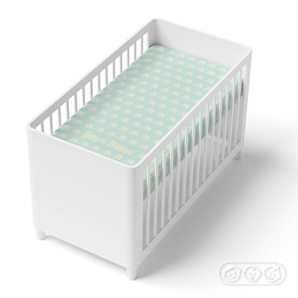 Baby Unisex Mint & Yellow Cute Elephants Fitted Crib Sheet - CHILD DECOR LLC